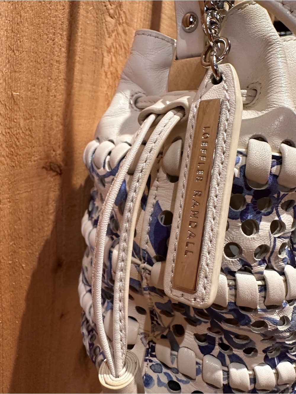 Loeffler Randall Industry White and Blue Drawstring Bucket Bag - Picture 4 of 10
